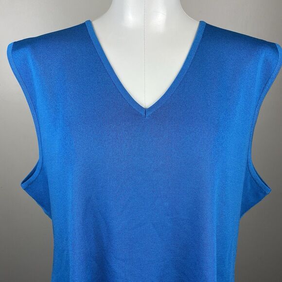 Exclusivel MISOOK Side Slit Vneck Sleeveless Knit Tank Top Blue Sz 2X - Picture 2 of 7